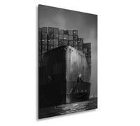 WTD - Stampa su tela con immagine di merci sotto la pioggia brilla alla luce come un gigante in metallo, dimensioni: 60 x 40 cm, colore: nero e bianco, XXL, stampa su telaio, decorazione da parete o