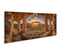 WTD - Stampa su tela con motivo "Il saluto del sole illumina un tempio dei tempi passati, 80 x 40 cm, XXL su telaio, decorazione da parete e soggiorno