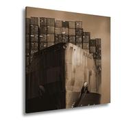 WTD - Stampa su tela con scritta in lingua tedesca "nautica sotto la pioggia brilla alla luce come un gigante in metallo, dimensioni: 60 x 60 cm, effetto seppia XXL, immagine su telaio, decorazione da