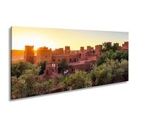 WTD - Stampa su tela, motivo: casbah rosso argilloso nella luce dorata del sole al tramonto, 80 x 40 cm, XXL su telaio, decorazione da parete