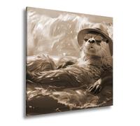 WTD - Stampa su tela, motivo lontra che gode della vita sull'onda, dimensioni: 70 x 70 cm, effetto seppia XXL, stampa artistica su telaio, decorazione da parete o soggiorno