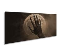 WTD - Stampa su tela, motivo: luna rossa sangue, incontra l'artiglio demoniaco, panorama, 120 x 60 cm, effetto seppia, XXL, immagine su telaio, decorazione da parete/soggiorno