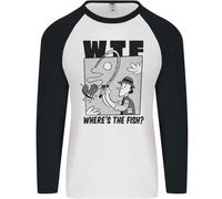 Wtf Wheres il Pesce Divertente Pesca Pescatore Uomo L/S Baseball T-Shirt