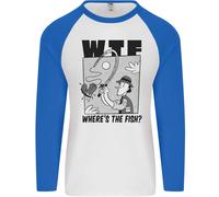 Wtf Wheres il Pesce Divertente Pesca Pescatore Uomo L/S Baseball T-Shirt