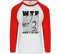 Wtf Wheres il Pesce Divertente Pesca Pescatore Uomo L/S Baseball T-Shirt