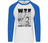 Wtf Wheres il Pesce Divertente Pesca Pescatore Uomo L/S Baseball T-Shirt