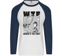 Wtf Wheres il Pesce Divertente Pesca Pescatore Uomo L/S Baseball T-Shirt