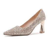 Wtharosa Décolleté Glitter Donna Punta A Punta Tacco A Blocco Slip On Scarpe Eleganti,Champagne,34 EU