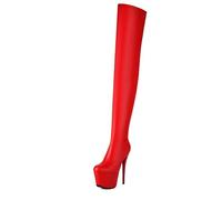 Wtharosa Donne Alto Tacco sopra Ginocchio Stivali Piattaforma Stiletto Zip Laterale Coscia Alto per Spettacolo Palcoscenico,Red Patent,36 EU