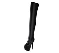 Wtharosa Donne Alto Tacco sopra Ginocchio Stivali Piattaforma Stiletto Zip Laterale Coscia Alto per Spettacolo Palcoscenico,Black Matte,44 EU
