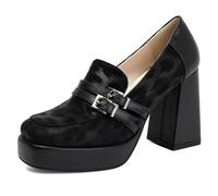 Wtharosa Mocassini Comodi con Piattaforma Suola Spessa Tacco Massiccio Punta Quadrata Slip On Scarpe da Lavoro per Lunghe Ore in Piedi E Uso Quotidiano Design di Supporto,Nero,37 EU