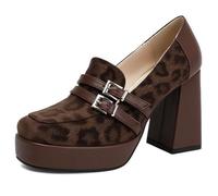 Wtharosa Mocassini Comodi con Piattaforma Suola Spessa Tacco Massiccio Punta Quadrata Slip On Scarpe da Lavoro per Lunghe Ore in Piedi E Uso Quotidiano Design di Supporto,Marrone,38 EU