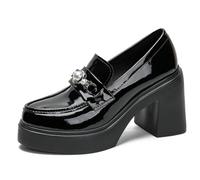 Wtharosa Mocassini Comodi Platform Catena di Perle Tacco Grosso Punta Affusolata Scarpe da Lavoro per Stazione Eretta Prolungata e Pendolarismo,Nero,37 EU