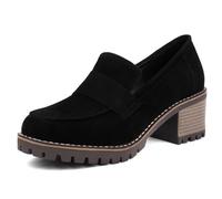 Wtharosa Mocassini semplici con Tacco Alto da Donna Slip-on Punta Rotonda Scarpe Casual per Primavera e Autunno in Pelle Scamosciata PU,Nero,41 EU