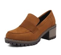 Wtharosa Mocassini semplici con Tacco Alto da Donna Slip-on Punta Rotonda Scarpe Casual per Primavera e Autunno in Pelle Scamosciata PU,Giallo,38 EU
