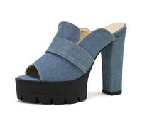 Wtharosa Mules con Piattaforma Denim Donna Punta Aperta High Heel Slides Sandali con Tacco a Blocco Massiccio Suola Lug Slip On Scarpe Estive,Light,40 EU