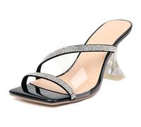 Wtharosa Mules con Tacco Punta Quadrata Donna Fascetta Trasparente Decorata con Strass Sandali a Infilare Tacchi da Sera Brillanti per Festa Cocktail e Cena Romantica,Nero,40 EU