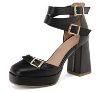 Wtharosa Sandali con Piattaforma per Invitata A Matrimonio Donna Punta Quadrata Parte Anteriore Chiusa Tacco Massiccio Fibbia Cinturino Scarpe Eleganti per Festa Ed Eventi Serali,Nero,50 EU