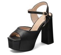 Wtharosa Sandali con Piattaforma Punta Quadrata Donna Tacco A Blocco Massiccio Punta Aperta Tacco Alto Tacchi Eleganti Court Scarpe per Vacanza Estiva E Sera,Nero,35 EU