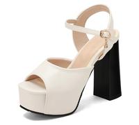 Wtharosa Sandali con Piattaforma Punta Quadrata Donna Tacco A Blocco Massiccio Punta Aperta Tacco Alto Tacchi Eleganti Court Scarpe per Vacanza Estiva E Sera,Bianca,41 EU