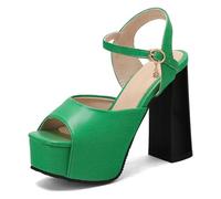 Wtharosa Sandali con Piattaforma Punta Quadrata Donna Tacco A Blocco Massiccio Punta Aperta Tacco Alto Tacchi Eleganti Court Scarpe per Vacanza Estiva E Sera,Verde,38 EU