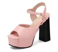 Wtharosa Sandali con Piattaforma Punta Quadrata Donna Tacco A Blocco Massiccio Punta Aperta Tacco Alto Tacchi Eleganti Court Scarpe per Vacanza Estiva E Sera,Rosa,35 EU
