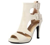 Wtharosa Sandali con Tacco Alto Ritagliati Donna Stile Gladiatori Punta Aperta Cinturino alla Caviglia A Fibbia Suède Scarpe Eleganti Vacanza E Uso Quotidiano Design Tacco A Cono,Beige 7cm,44 EU
