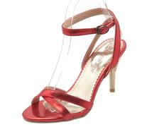 Wtharosa Sandali con Tacco Metallizzato Donna con Cinghie Oro Argento Stiletto Punta Aperta Cinturino alla Caviglia Tacchi da Festa Scarpe Eleganti Sandali Serali Ballo Ed Evento,Rosso,37 EU