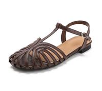 Wtharosa Sandali da Viaggio Donna Scarpe Basse Comode A Punta Chiusa con Design Traforato Traspirante Scarpe Pescatore Casual E Calzature per Vacanze Estive,caffè,36 EU