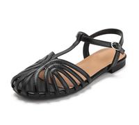 Wtharosa Sandali da Viaggio Donna Scarpe Basse Comode A Punta Chiusa con Design Traforato Traspirante Scarpe Pescatore Casual E Calzature per Vacanze Estive,Nero,36 EU