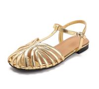 Wtharosa Sandali da Viaggio Donna Scarpe Basse Comode A Punta Chiusa con Design Traforato Traspirante Scarpe Pescatore Casual E Calzature per Vacanze Estive,d'oro,42 EU
