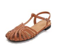 Wtharosa Sandali da Viaggio Donna Scarpe Basse Comode A Punta Chiusa con Design Traforato Traspirante Scarpe Pescatore Casual E Calzature per Vacanze Estive,Marrone,41 EU