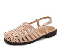 Wtharosa Sandali Gladiatore Donna Design con Cinturino Posteriore Punta Chiusa Intrecciata E Chiusura con Fibbia Scarpe da Viaggio Comode con Tacco Basso E Sandali Estivi Casual,Apricot,41 EU