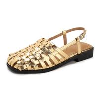 Wtharosa Sandali Gladiatore Donna Design con Cinturino Posteriore Punta Chiusa Intrecciata E Chiusura con Fibbia Scarpe da Viaggio Comode con Tacco Basso E Sandali Estivi Casual,d'oro,39 EU