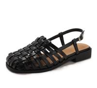 Wtharosa Sandali Gladiatore Donna Design con Cinturino Posteriore Punta Chiusa Intrecciata E Chiusura con Fibbia Scarpe da Viaggio Comode con Tacco Basso E Sandali Estivi Casual,Nero,37 EU