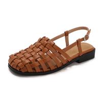 Wtharosa Sandali Gladiatore Donna Design con Cinturino Posteriore Punta Chiusa Intrecciata E Chiusura con Fibbia Scarpe da Viaggio Comode con Tacco Basso E Sandali Estivi Casual,Marrone,37 EU