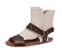 Wtharosa Sandali Gladiatori Due Toni Donna Flat Punta Peep Toe Patchwork di Pelle Romani con Cinturino alla Caviglia Flat Scarpe da Passeggio Estive Stilose Viaggio in Città,Bianca,48 EU