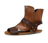 Wtharosa Sandali Gladiatori Due Toni Donna Flat Punta Peep Toe Patchwork di Pelle Romani con Cinturino alla Caviglia Flat Scarpe da Passeggio Estive Stilose Viaggio in Città,Marrone,46 EU