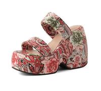Wtharosa Sandali Mule con Plateau Donna Sandali Slide con Zeppa A Punta Aperta Slip-On Sandali Estivi con Plateau Stampa Floreale Paisley Scarpe Casual per Vacanze Resort Spiaggia