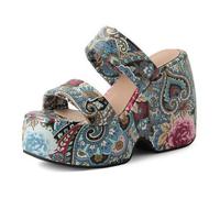 Wtharosa Sandali Mule con Plateau Donna Sandali Slide con Zeppa A Punta Aperta Slip-On Sandali Estivi con Plateau Stampa Floreale Paisley Scarpe Casual per Vacanze Resort Spiaggia