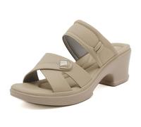 Wtharosa Sandali Muli Casual Donna Punta Aperta Doppio Cinturino Piattaforma Tacco Grosso Comode Estate Viaggio Spiaggia Scarpe,Almond,36 EU