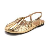 Wtharosa Sandali Pescatore Donna Sandali Bassi Punta Chiusa con Cinturino Posteriore Intrecciato E Fibbia Regolabile Scarpe Estive Romane Vintage Francesi Viaggi E Vacanze Suola,d'oro,42 EU