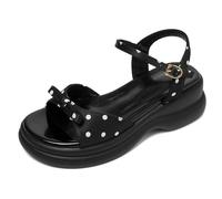 Wtharosa Sandali Platform Graziosi Donna Punta Aperta Nodo A Fiocco Ciabatte Estive Casual per Vacanze al Mare E Diario Suola Spessa Comfort Leggero,Nero,39 EU