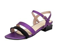 Wtharosa Sandali Tacco A Blocco Basso Punta Aguzza Donna Punta Aperta Due Toni Scarpe da Ufficio Tacchi Eleganti Comodi Cinturino alla Caviglia per Lavoro E Business Casual,Viola,42 EU