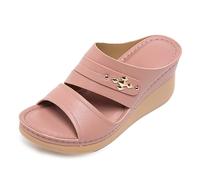 Wtharosa Sandali Zeppa Comodi Donna Infilabili Punta Aperta Mules Piattaforma Dettaglio Borchie Ammortizzazione Morbida Casual Camminata Esterno,Rosa,37 EU