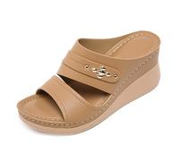 Wtharosa Sandali Zeppa Comodi Donna Infilabili Punta Aperta Mules Piattaforma Dettaglio Borchie Ammortizzazione Morbida Casual Camminata Esterno,Camel,37 EU