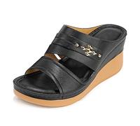Wtharosa Sandali Zeppa Comodi Donna Infilabili Punta Aperta Mules Piattaforma Dettaglio Borchie Ammortizzazione Morbida Casual Camminata Esterno,Nero,37 EU