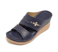 Wtharosa Sandali Zeppa Comodi Donna Infilabili Punta Aperta Mules Piattaforma Dettaglio Borchie Ammortizzazione Morbida Casual Camminata Esterno,Marina Militare,36 EU