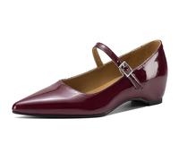 Wtharosa Scarpe Basse da Ufficio Donna Mary Jane Verniciate Tacco Basso A Punta per Lavoro E Passeggio Calzature Quotidiane Minimaliste,Burgundy,37 EU