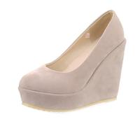 Wtharosa Scarpe con Tacco Comode Piattaforma Tacco a Cuneo Punta Tonda Slip On Scarpe Eleganti per Lavoro in Piedi Tutto Il Giorno e Viaggio Tacco Alto di Supporto Taglie Forti,Beige,34 EU